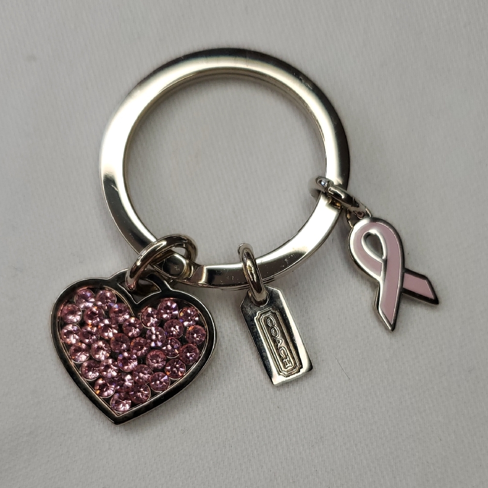 Breast Cancer Awareness Coach Pink Crystal Heart Charm Keyring